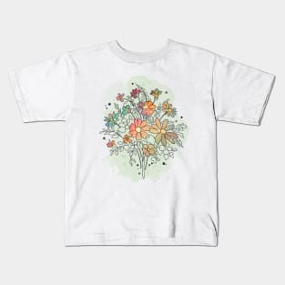 Sketchy Watercolor & Ink Wildflowers Kids T-Shirt